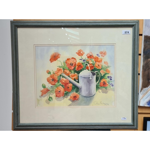 74 - Large original Watercolour of Flowers and watering can by Ann Blamely.