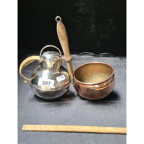 97 - Professionally cleaned Copper ladle and Professionally cleaned EPNS Unusual tea pot