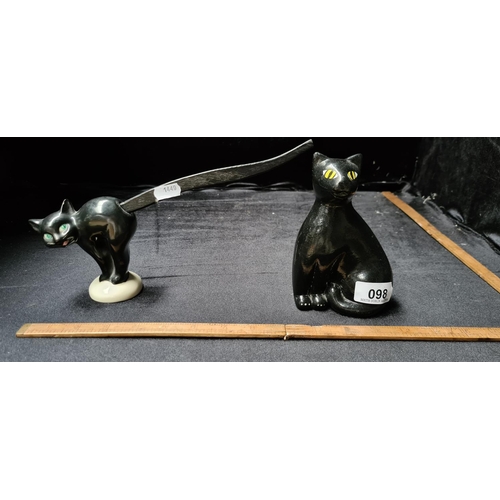 98 - Black Cat Collection Standing Ceramic cat with a long wooden detachable tail by Goebel W Germany, an... 