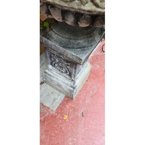 268 - Correction. Large Antique Stone planter with plant on a Heavy concrete pillar base. (3 pieces ) in g... 