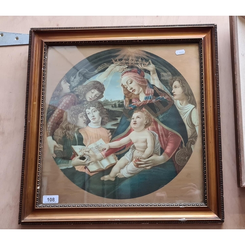108 - Round religious print. Madonna and child.