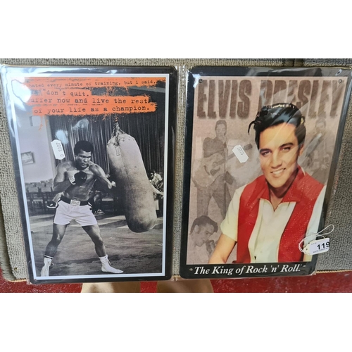 119 - Two metal Ali boxing and Elvis.
