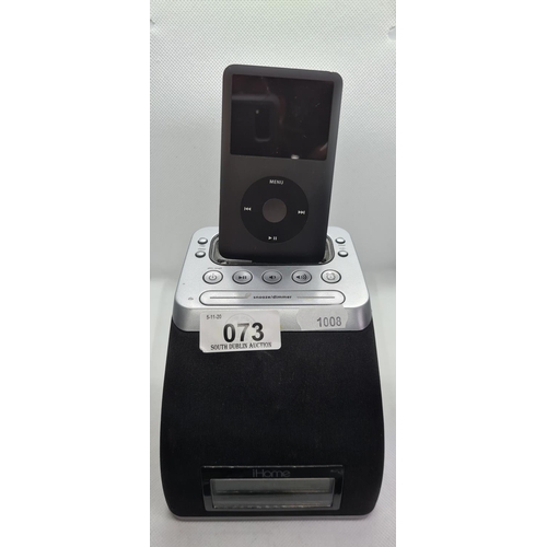 73 - Ipod 160 Gb and an iHome digital alarm and dock.