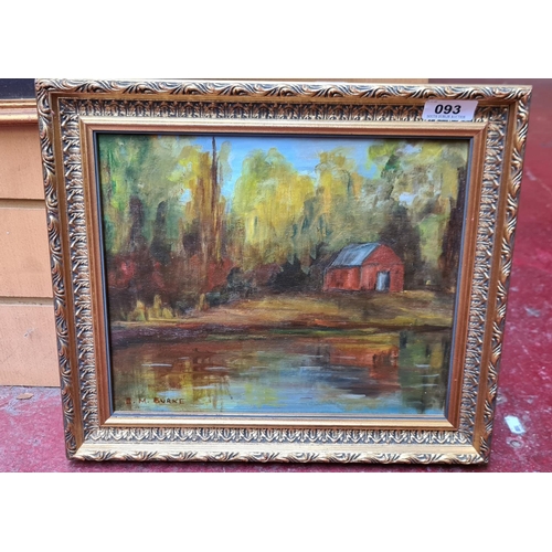 93 - Original oil on Board of a river scene. B M  Burke.