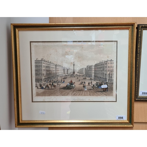 98 - Antique print of Sackville street Dublin. original handcoloured lithograph by Newman. The Neptune Ga... 