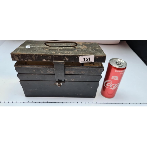 Vintage fold out metal fishing tackle box.