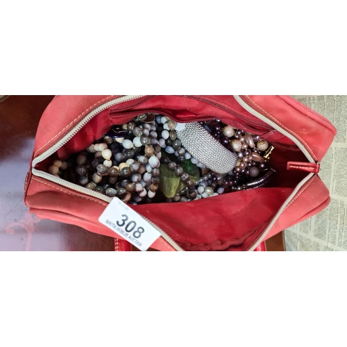 308 - Red bag of assorted Costume Jewllery
