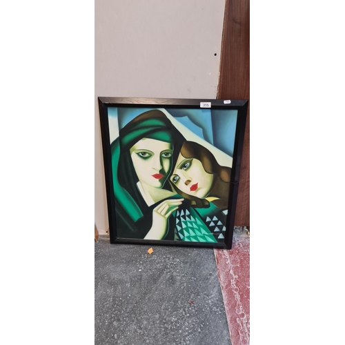315 - Oil on board of a painting of two art deco looking ladies after Tamara De Lempicka