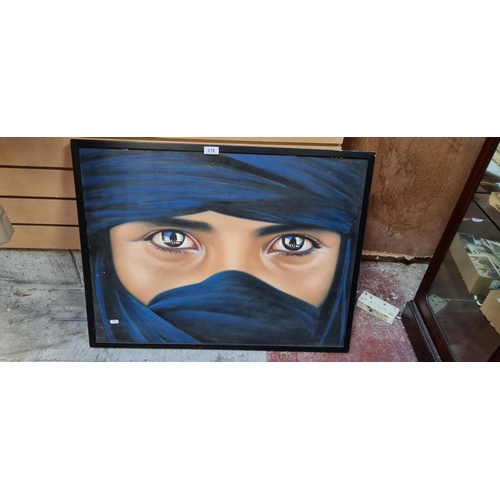 316 - Large oil on canvas of woman's eye wearing a Hijab