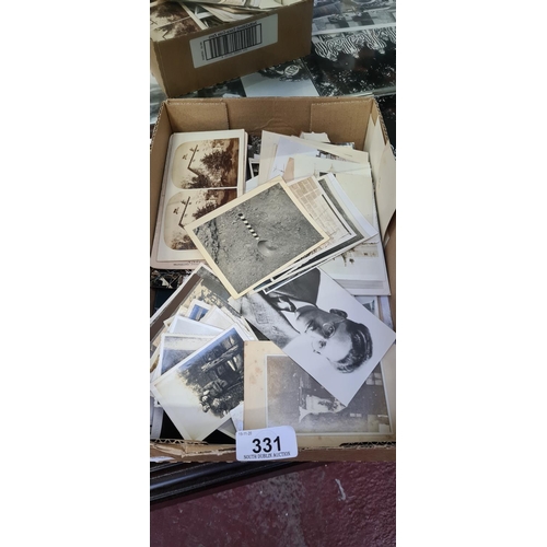 331 - Large box of antique black and white pictures inc Victorian examples.