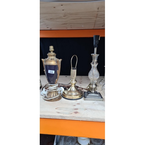339 - 3 lamps inc a blue ormalu example.