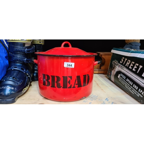 344 - Red Enamel bread bin