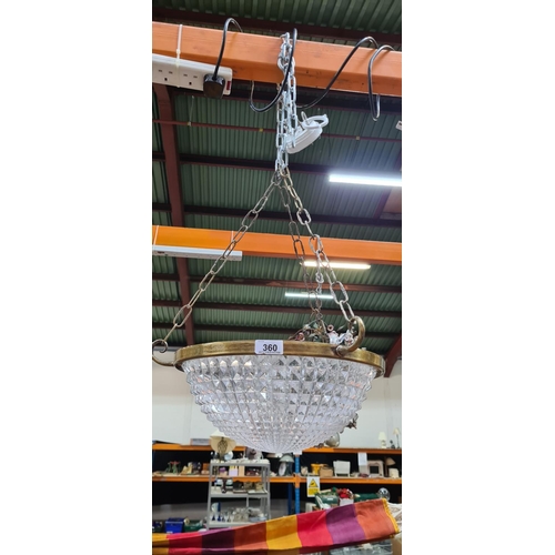 360 - Antique round glass light fitting with chains.
