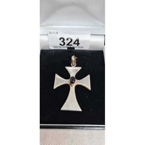 324 - New Sterling Silver Cross with Black agate stone.