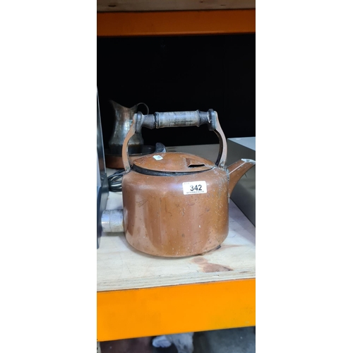 342 - Vintage copper Kettle with plug.