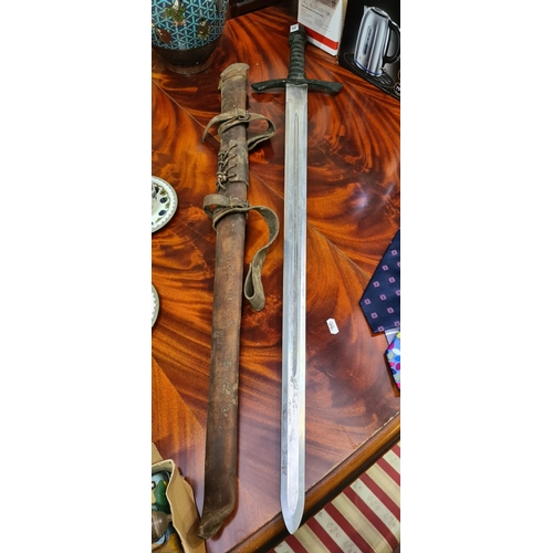 359 - Large Steel Sword and leather scabbard from the TV show VIKINGS. Original Piece and a great gift for... 