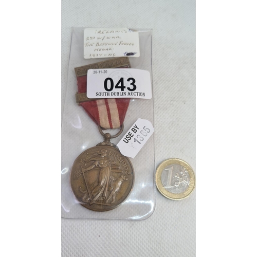43 - Original Irish 2nd WW The defense forces medal 39-45 bar