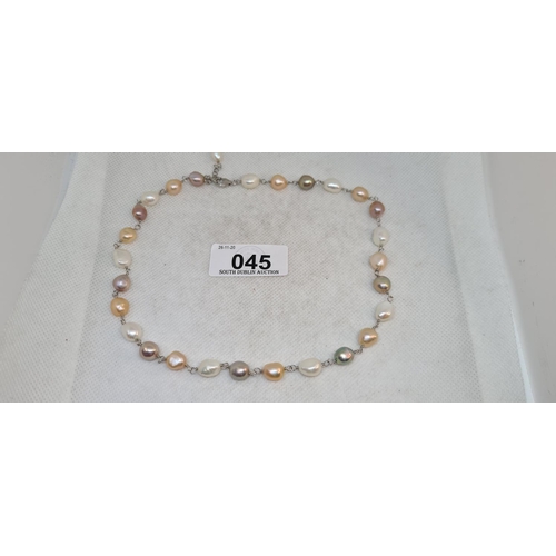 45 - Pretty Genuine natural multi coloured pearl necklace.