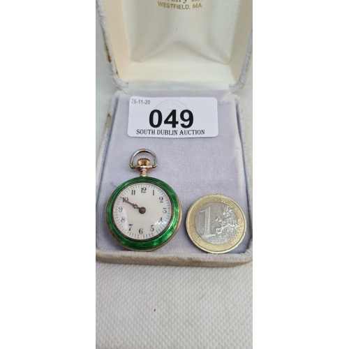 49 - Antique Fob watch with enamel bezel and back.
