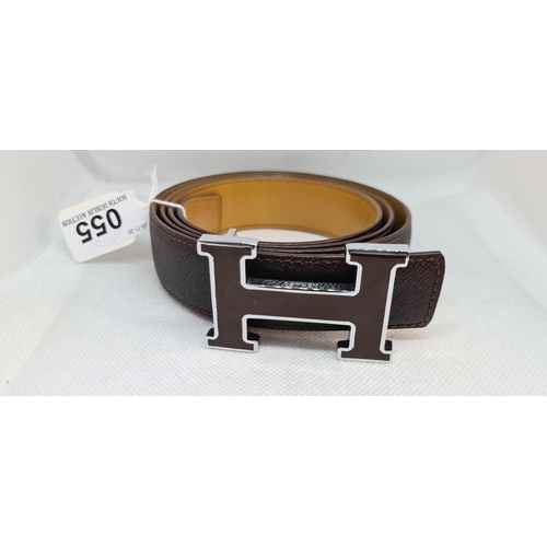 55 - Brown Leather Hermes Belt. Size 34 Nice quality but not sure if its authentic.
