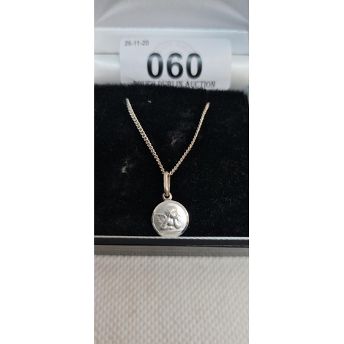 60 - Sterling Silver Christening pendent on a Sterling Silver chain. New Old Stock with tags