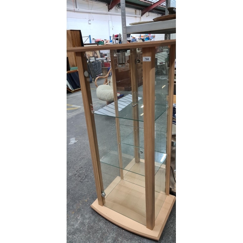 744 - Light up display case with 2 shelves approx 120cm tall