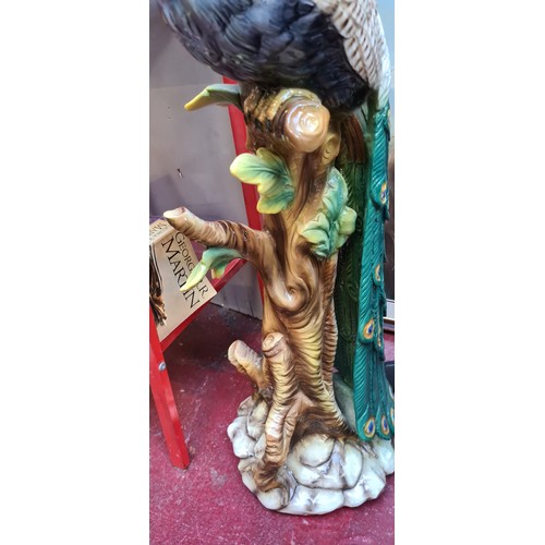 145 - Very large Ceramic Peacock 80cm tall. Super piece. Lovely detail and condition.