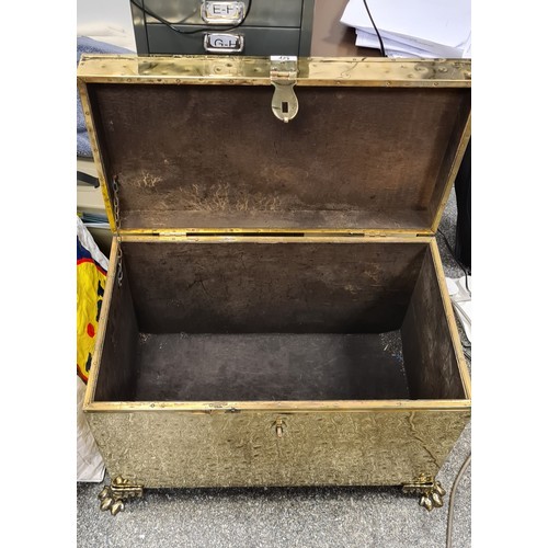 135 - Super large Brass box with hinges and Lion paw feet. Just been cleaned was used as a coal  box for 8... 