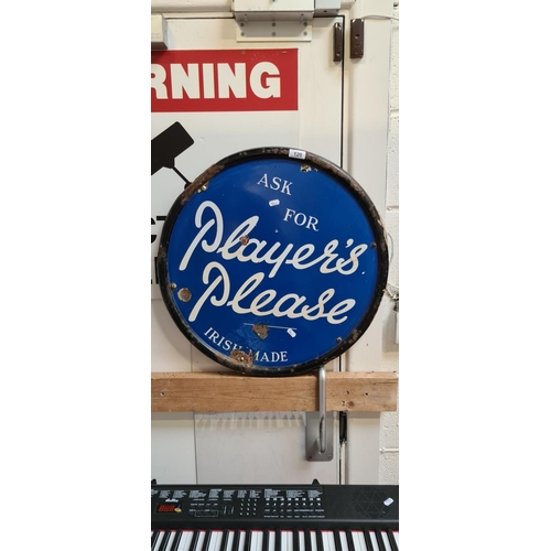 120 - Large original round double sided metal sign Players Please Irish made.