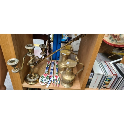 568 - Shelf lot inc Brass ware and EPNS etc