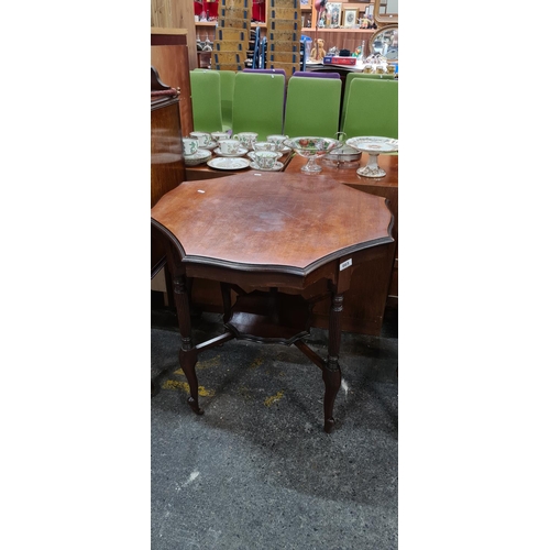 665 - Victorian window table with stretcher base.