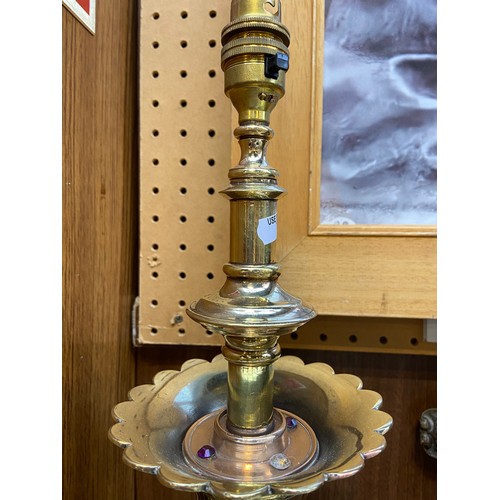 256 - Fabulous Brass Tall table lamp with jewels it has been  recently cleaned, Polished and serviced Stun... 