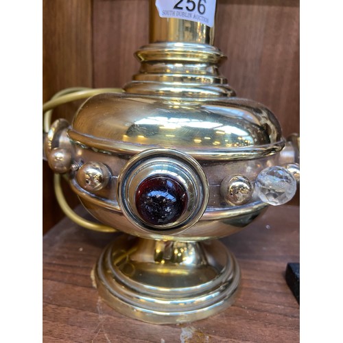 256 - Fabulous Brass Tall table lamp with jewels it has been  recently cleaned, Polished and serviced Stun... 