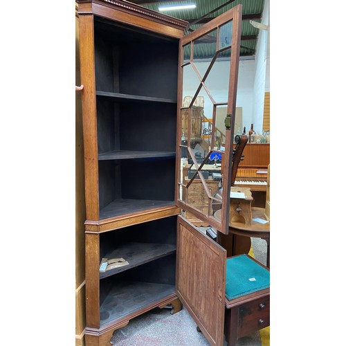 585 - Victorian Corner cabinet in good order with Astra glazed hand blown door.