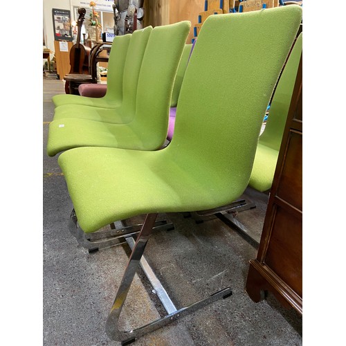 596 - These are Interesting set of 8 mid century dining chairs on chrome frames. 6 lime green and 2 purple... 