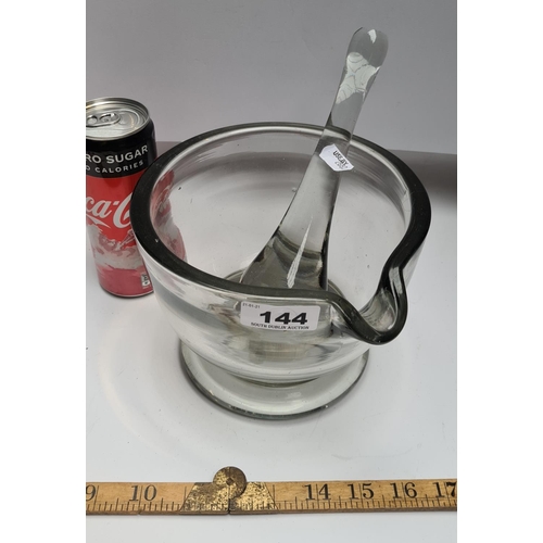 144 - Very heavy large hand blown glass Mortar and Pestle with pouring spout Commercial Chemist grade. Sup... 