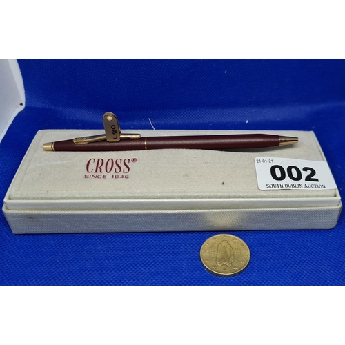2 - New Cross burgundy pen rollerball. New old stock with box and papers. Retail €80 about 20 years ago.