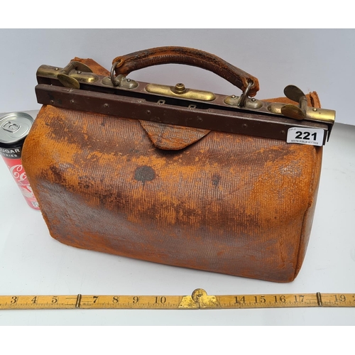 221 - 19th century Leather doctors bag with brass mounts.