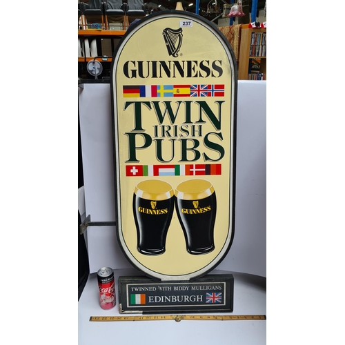 237 - Guinness metal twin Irish Pubs sign. (twinned with Biddy Mulligans Edinburgh. )