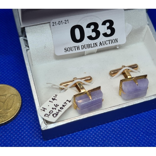 33 - 14ct Rose Gold and Quartz Cufflinks. New old stock from the jewelers retail on them €475 7.5g Approx