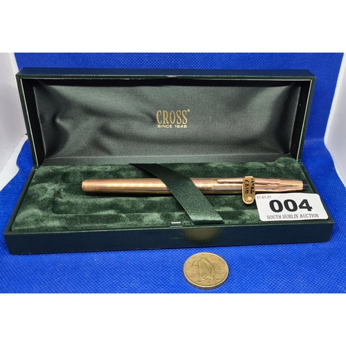 4 - 14k Rolled Gold Cross executive pen. New old stock With box. Cost €210 about 20 years ago.