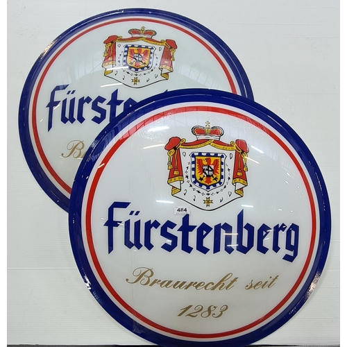 484 - Two Large Furstenberg front and back beer signs. 90cm wide.