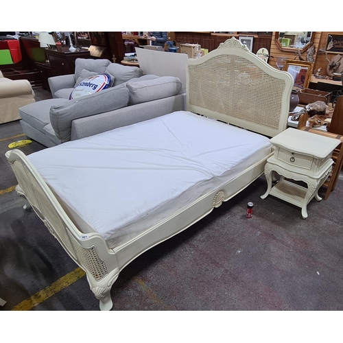 485 - Lovely cream french bed with Wicker head and foot board and a lovely matching locker. From a super h... 