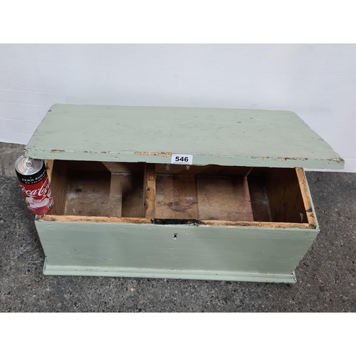 546 - Green antique Work box. Sectional interior.