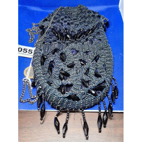 55 - 1960s beaded large purse with hanging jet stones