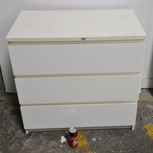 558 - White 3 drawer chest. In good order.