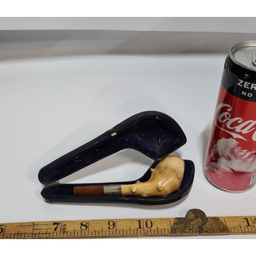 56 - Briar wood pipe With Sterling Silver collar and leather case.