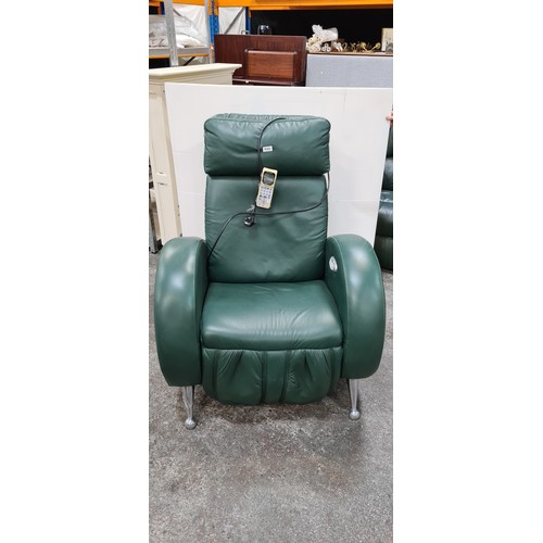 532 - Green plug in reclining calf leather armchair. With recline and massage function. In very good condi... 