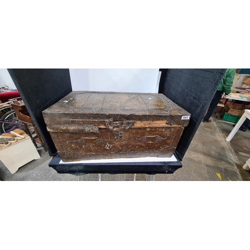 547 - Leather covered 19th century chest.