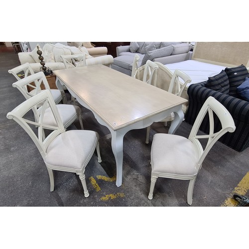 499 - From the lovely house clearance. Super french Dining table and 8 matching chairs. Very good quality ... 